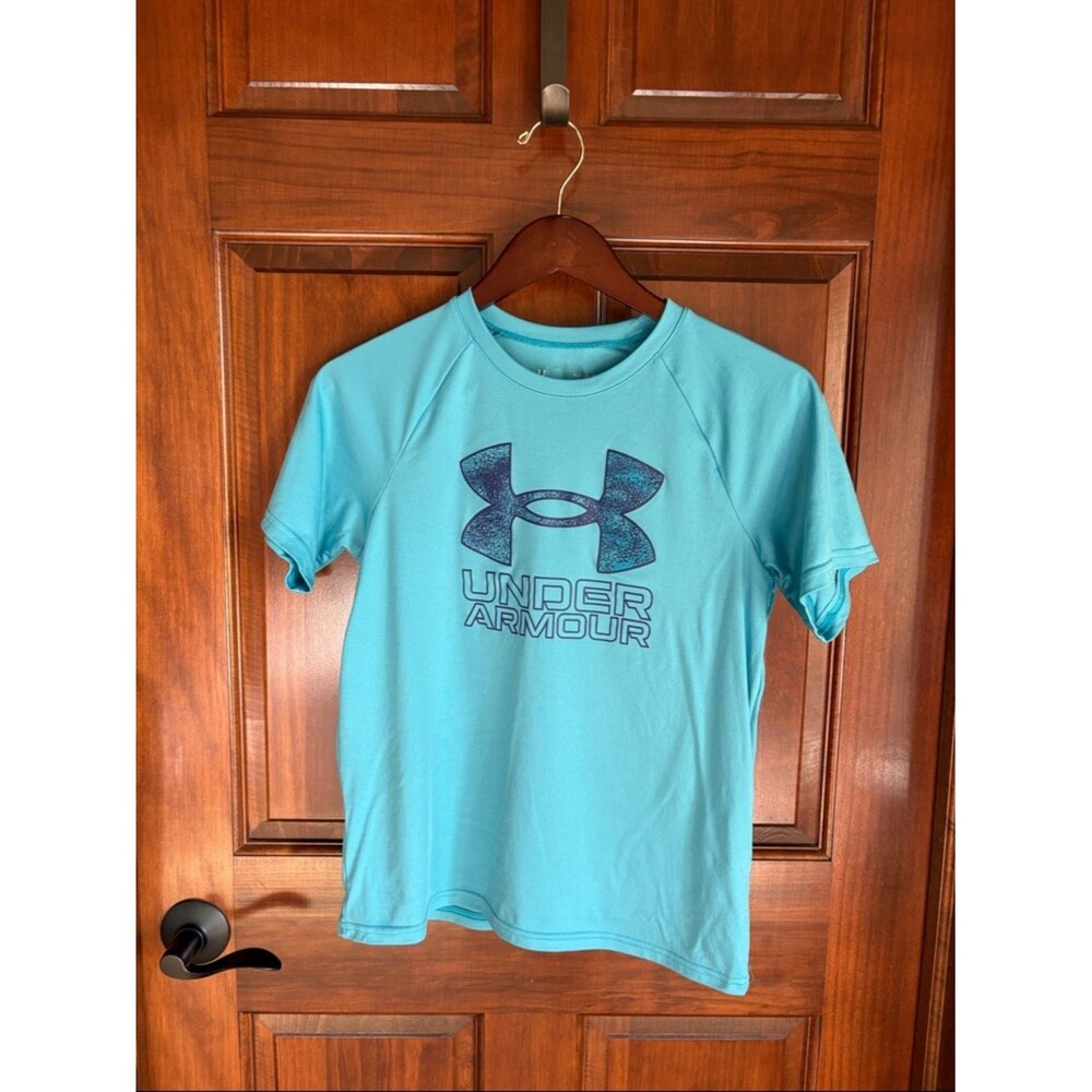 Under Armour Kids Short Sleeve Logo Tee - Aqua Blue- Boys Large